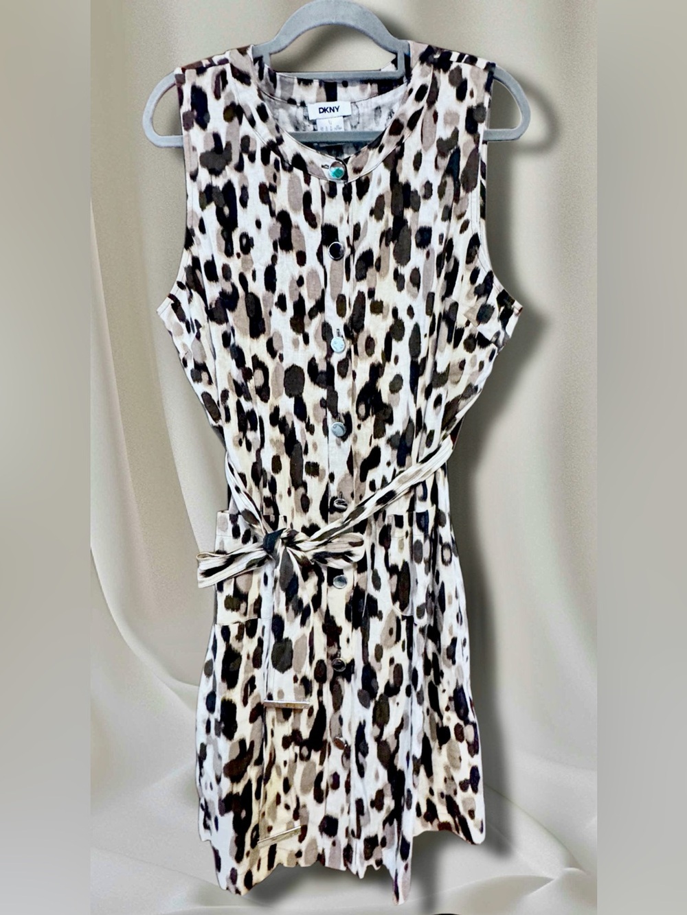 DKNY NWT Beige, Brown and Black Leopard Print Sleeveless Dress size 12